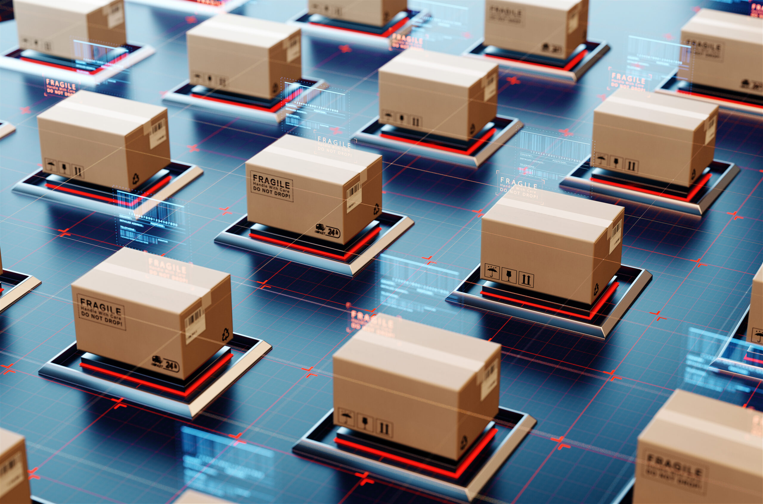 Packages Are Transported In High Tech Settings,online Shopping,concept Of Automatic Logistics Management.